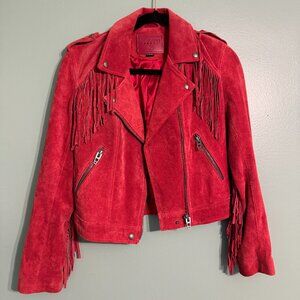 ~BLANK NYC | red suede fringe moto jacket |  XS